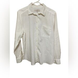 Loft White Linen Long Sleeve Button Front Shirt, Size Medium.
